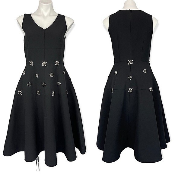 Wrong Side of Right Black Scuba Neoprene Crystal Embellished Fit & Flare Dress S - Picture 2 of 16